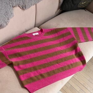 XiRENA Pink and Brown Striped Cashmere Crew